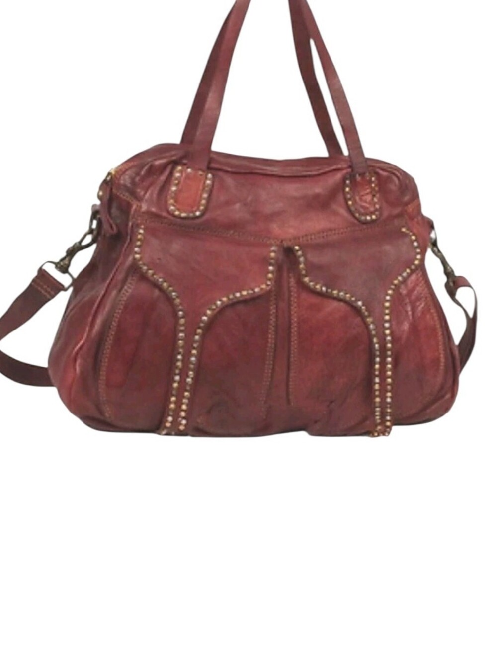 Campomaggi Large Brown Leather Satchel/Shoulder Bag With Studded Pockets